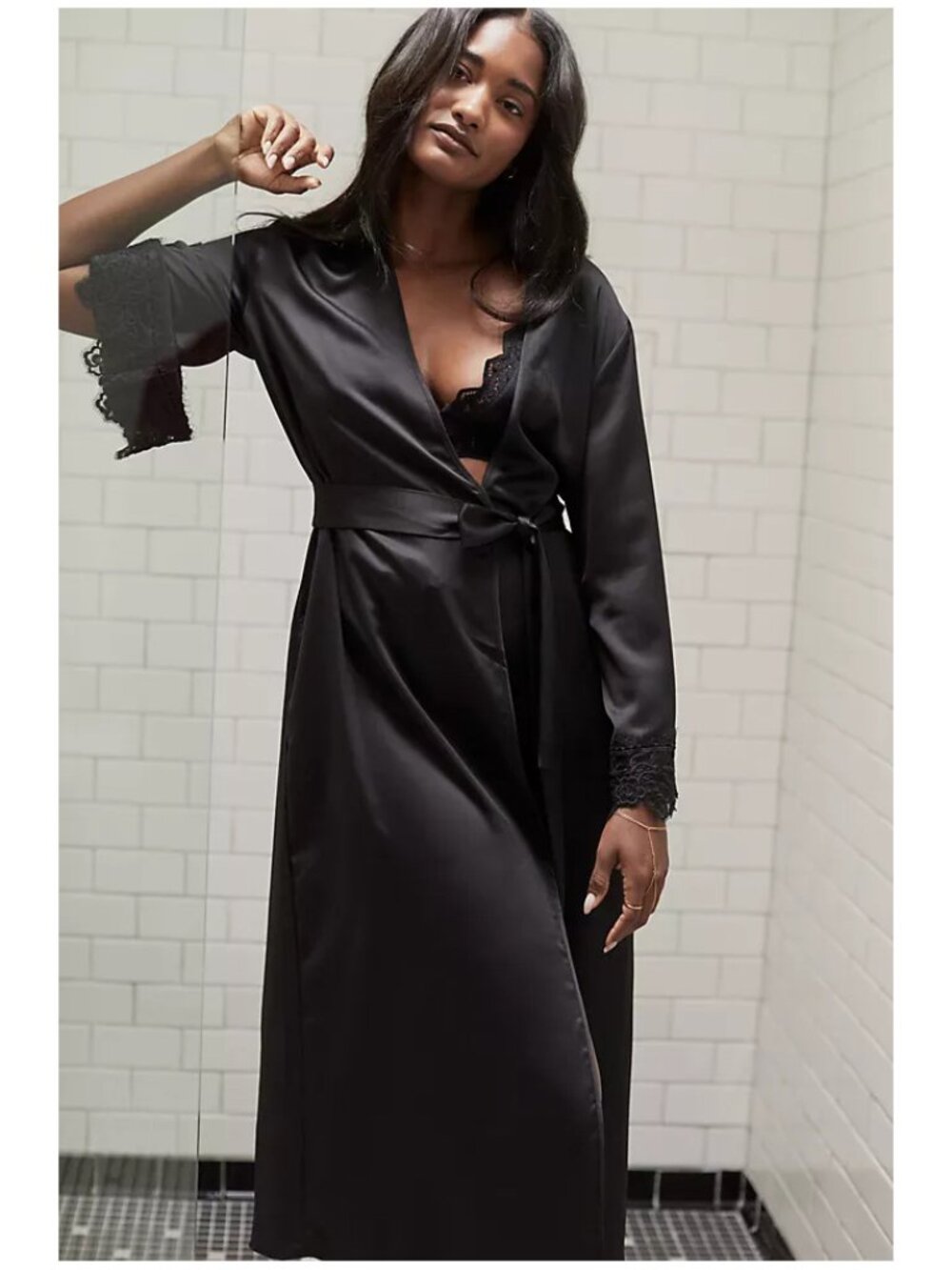 Rya Collection | Rosey Lace Trimmed Satin Robe | NWT - Picture 1 of 11